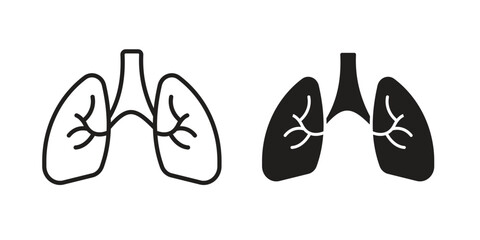 Lungs icon set, line and black glyph style for food app website.