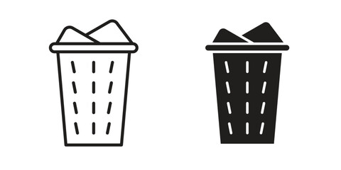 laundry hamper icon set, line and black glyph style for food app website.