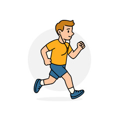 Colorful vector of cheerful kid running in athletic outfit with earphones, enjoying outdoor physical exercise