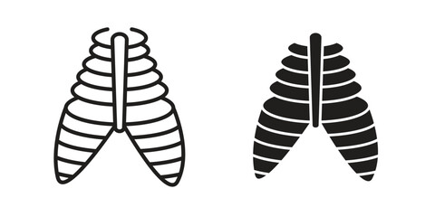 Human Ribs icon set, line and black glyph style for food app website.