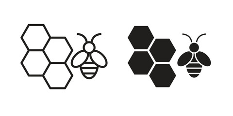Obraz premium Honeycomb icon set, line and black glyph style for food app website.