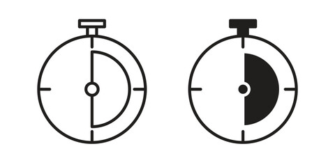 Half hour icon set, line and black glyph style for food app website.