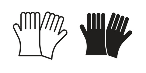 Gloves icon set, line and black glyph style for food app website.