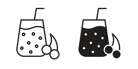 Fresh smoothie icon set, line and black glyph style for food app website.