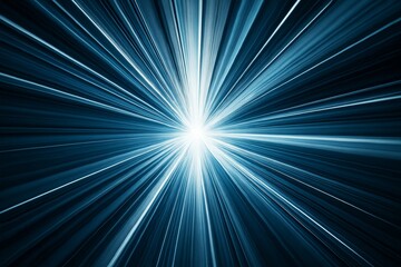 Fototapeta premium Abstract burst of bright white and blue light rays radiating from center on dark background, symbolizing speed, energy, or futuristic concept. Ai generative