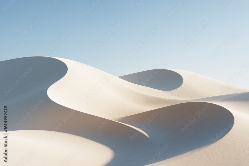 Aufkleber abstract soft sand dunes with flowing curves and light shadows under clear blue sky as minimal backg