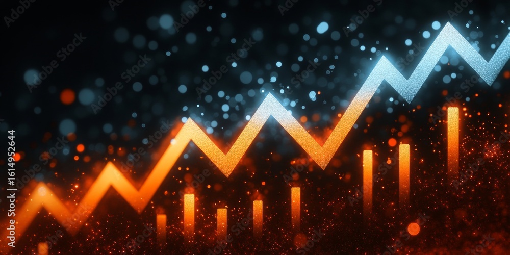 Poster futuristic abstract representation of dynamic stock market trends with rising graphs and bars
