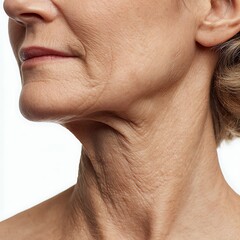 Obraz premium Real Skin Cut-out of Woman's Neck. Real Skin Cut-out of Woman's Neck with Wrinkles and Thin Skin.