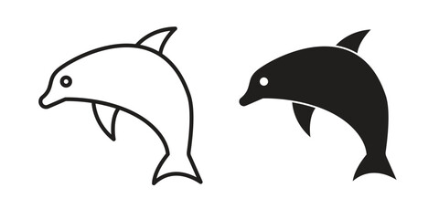 Dolphin icon set, line and black glyph style for food app website.