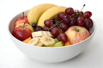 Fresh and Colorful Assorted Fruits in a Bright Bowl on a White Background