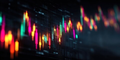 Abstract financial data chart with colorful light effect, dark background