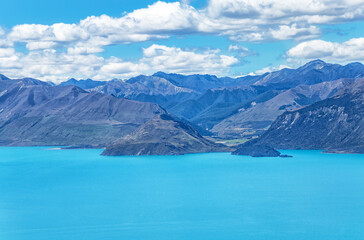 Lake Hawea and the mountains, Otago, South Island, New Zealand, Oceania.