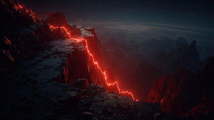 A line graph is shown trending downwards, and the line leads to the edge of a crumbling cliff, symbolizing an impending economic collapse.
