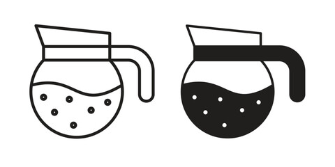 Coffee pot icon set, line and black glyph style for food app website.