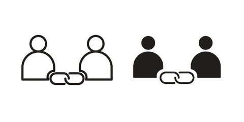 Affiliate link icon set, line and black glyph style for food app website.