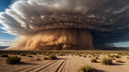 Spectacular Dust Storm Sweeping Across Desert Landscape