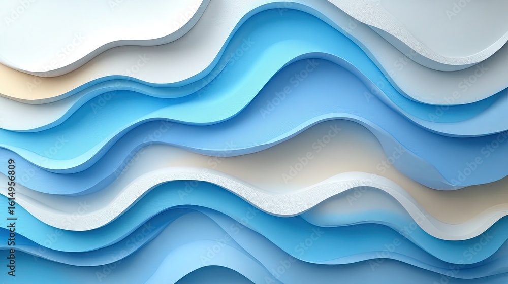 Poster abstract blue and white curved layers, papercut style illustration. use as a background for websites