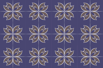 Tile pattern, flowers, purple background, minimalist style