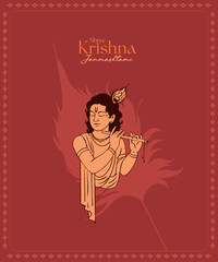 Shree Krishna Janmashtami festival banner with Lord Shree Krishna Vector illustration