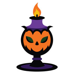 Vector art of a halloween pumpkin candle with a spooky face isolated on white background