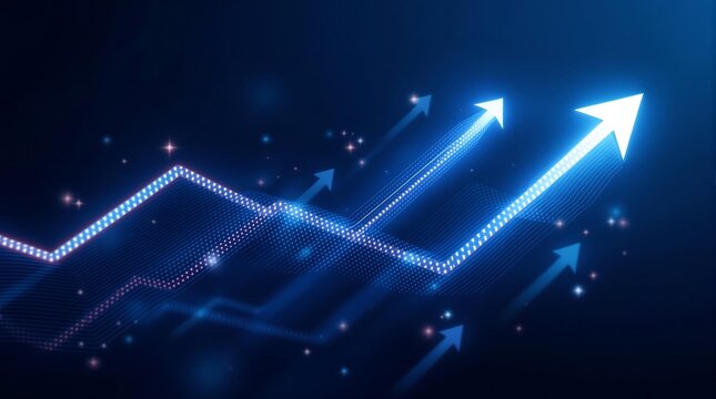 Growth chart with arrows going up, stock market increase, business success and progress concept