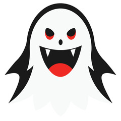 Vector art of a friendly cartoon ghost with red eyes and a big smile is isolated on white background