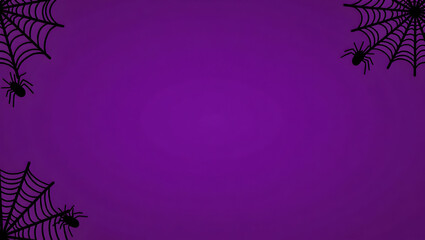 Halloween Purple Halloween background with bold, swirling spiderweb patterns and cartoon spiders in the corners (4)