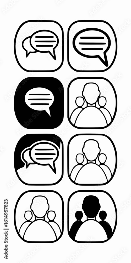 Aufkleber minimilist collection of communication and group icons arranged in a grid pattern with rounded recta