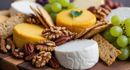 Elegant Cheese Board with Grapes, Crackers and Nuts