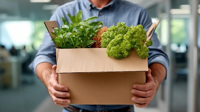 Fresh Produce Delivery: A person carries a cardboard box overflowing with fresh, vibrant greens. It's a simple image that speaks of freshness and healthy lifestyle.
