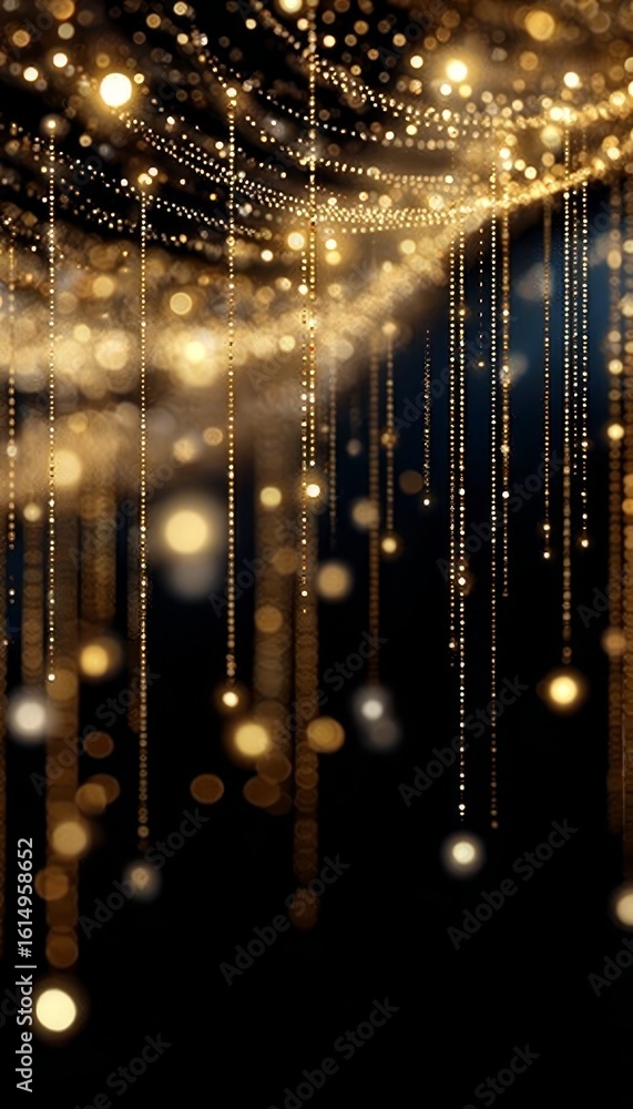 Poster captivating gold stream overlay with dazzling sparkles on a dark background for elegant designs