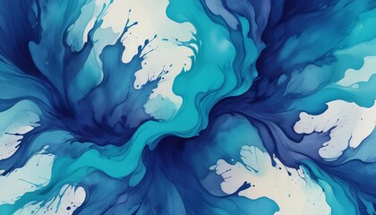 An abstract close-up of a vibrant blue watercolor texture that showcases fluid