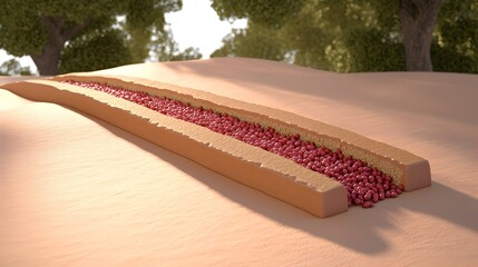 Magnified cross-section of organic tissue revealing a channel filled with numerous red cellular components.