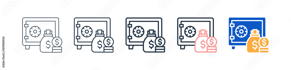 Poster safe deposit box different style icons set vector illustration.