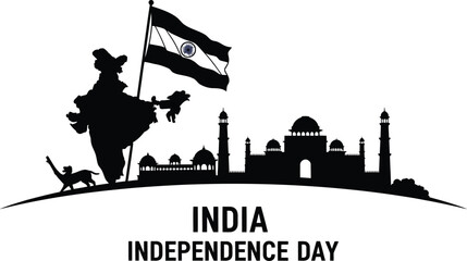 Obraz premium India independence day silhouette with flag and taj mahal