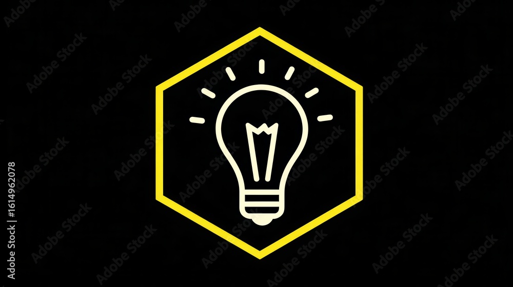 Poster simple lightbulb icon within a hexagon shape.