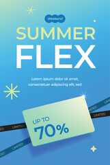 Bright Summer Flex Sale Banner with Gradient Background and Discount Label, Vector Template