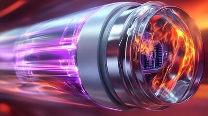 A powerful energy core propels vibrant light streams through a sleek, futuristic device.