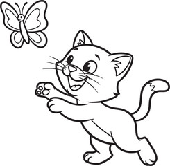 cat Kitten Playing with Ball Landscape Printable Coloring Page for Kids Vector Art editable design for t-shirt and multipurpose use in high definition format