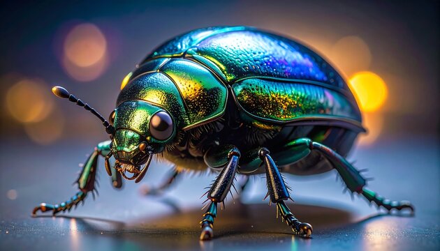 Iridescent beetle close-up, bokeh background - Powered by Adobe