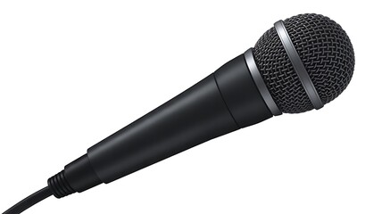 A sleek black microphone isolated on white background is ready to capture clear audio for any recording session
