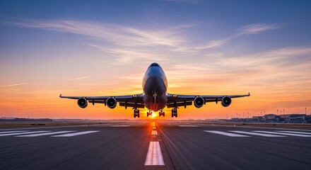 Fototapeta premium Boeing 747 Airplane Taking Off at Sunset