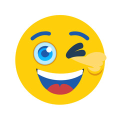 Fototapeta premium Laughing Winking Emoji Face with Hand Rubbing Eye and Wide Smile Vector Illustration