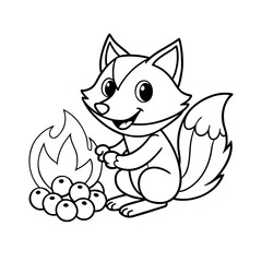 Obraz premium Cheerful Fox Roasting Marshmallows Coloring Page