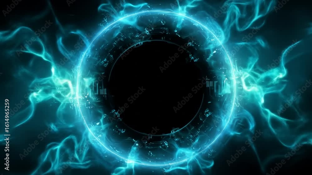 Poster abstract energy ring glowing with tech patterns on dark background