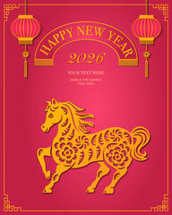 Happy Chinese new year of horse relief lantern and ribbon tag