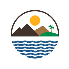 Fototapeta premium Minimal vector of Cape Verde with sea, sun, mountain and palm island. Ideal for travel logos and icons