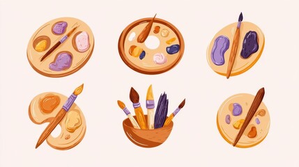 Assorted art supplies and palettes in a collection.