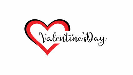 Valentine's day greeting card featuring a red heart with black outline and cursive text on white background