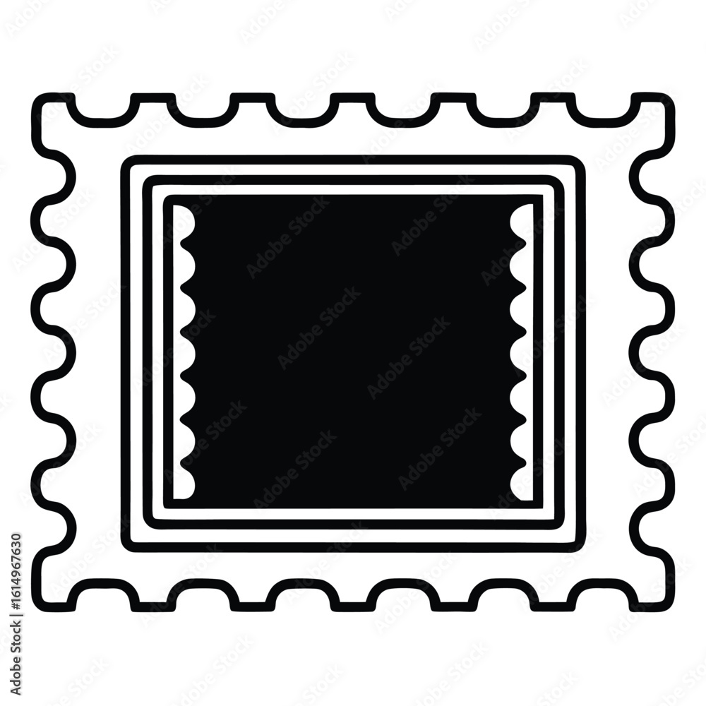 Poster simple black silhouette of a rectangular postage stamp with perforated edges and a blank inner recta